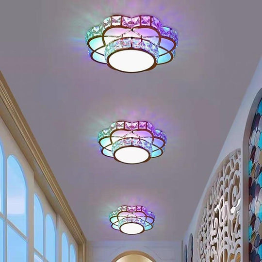 Flower Effect Metal Crystal LED Flush Mount Ceiling Light