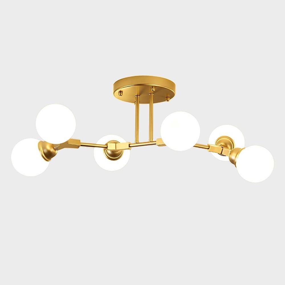 Linear Sputnik Semi-Flush Mount Light with 6 White Opal Glass Shades – 31" Diameter