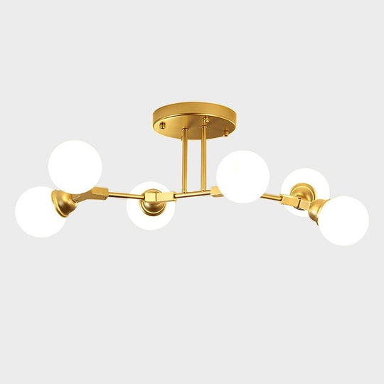 Linear Sputnik Semi-Flush Mount Light with 6 White Opal Glass Shades – 31" Diameter
