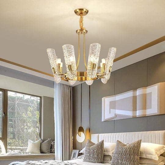 8 Light LED Electroplated Metal and Glass Chandelier Classic Gold Ceiling Light