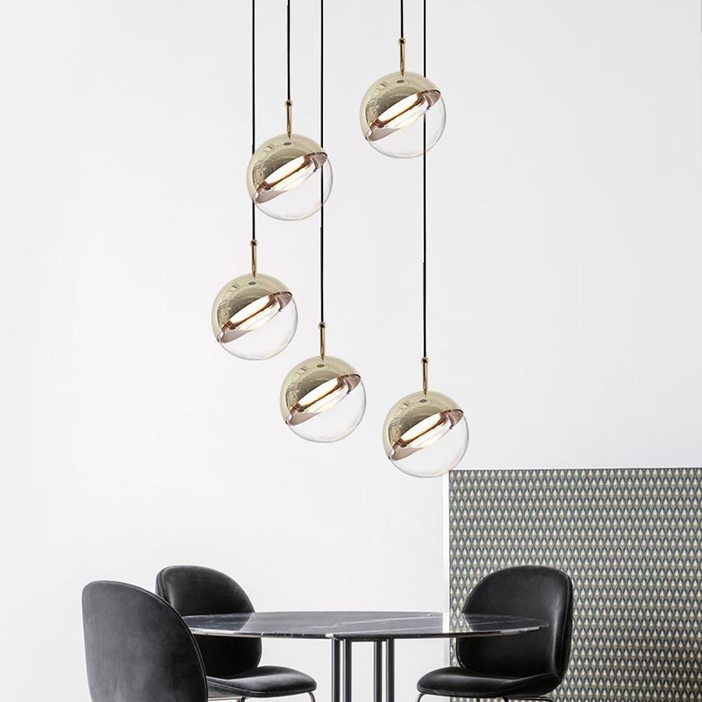 Adjustable Electroplated Metal Crystal Globe LED Pendant Light