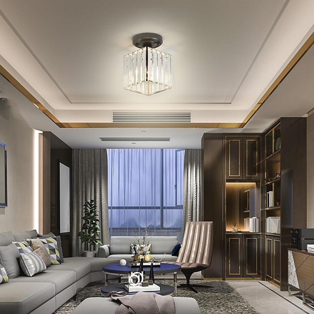 Modern Crystal Metal Industrial LED Semi-Flush Ceiling Light