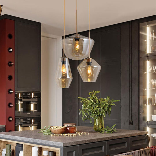 3-Light Creative Glass LED Retro Pendant Light for Kitchen Island