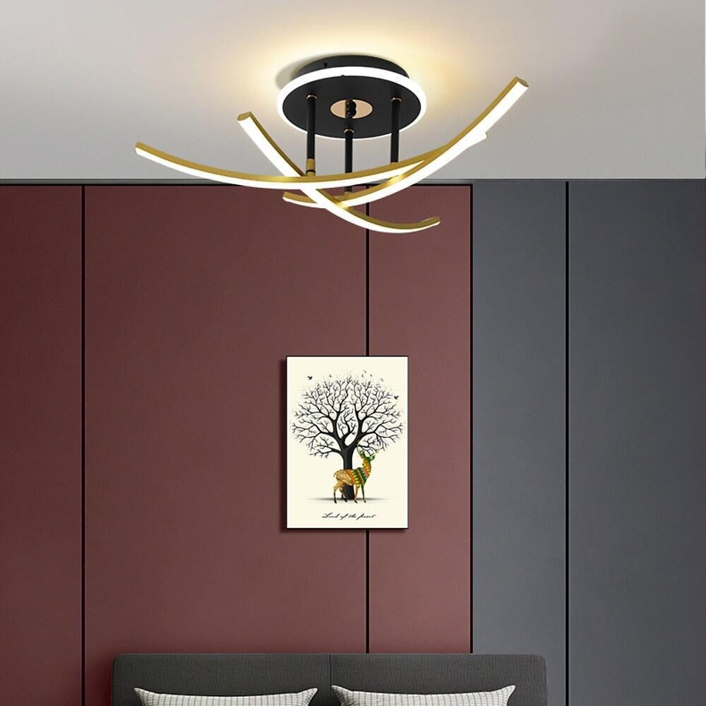 Curved Linear Dimmable LED Artistic Nordic Ceiling Light Semi-Flush Mount Lamp