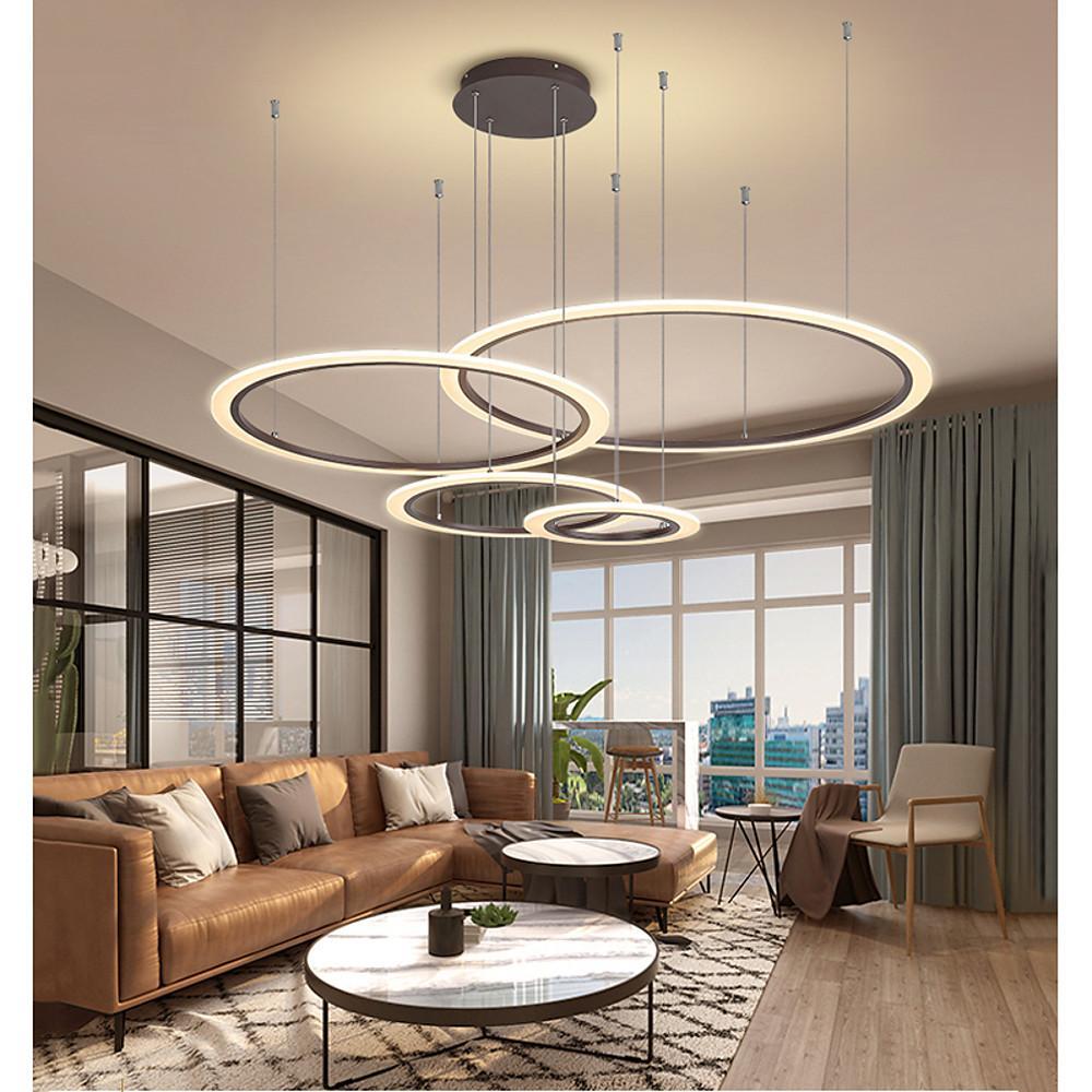LED 4 Rings Geometric Pendant Light with Floating Ring Design