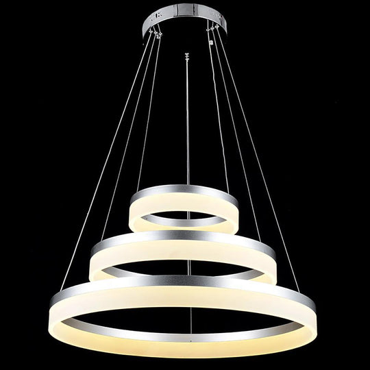 24'' Adjustable Three-Ring Vintage Metal Acrylic LED Chandelier Pendant Light