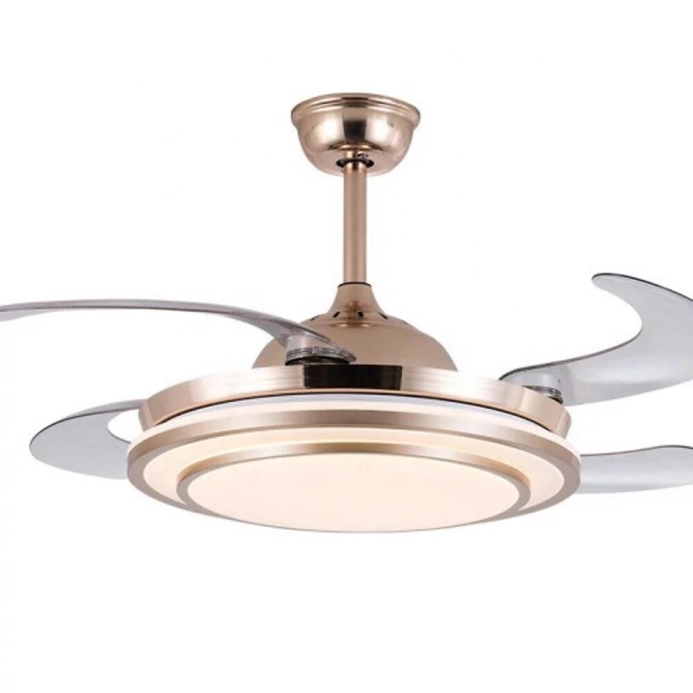 Gold Finish 4 Blade Retractable Ceiling Fan with LED Light