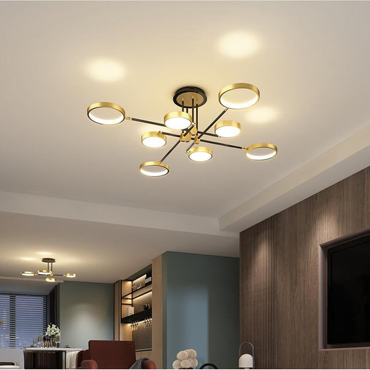 Circular 8-Light Design LED Nordic Flush Mount Ceiling Light Chandeliers