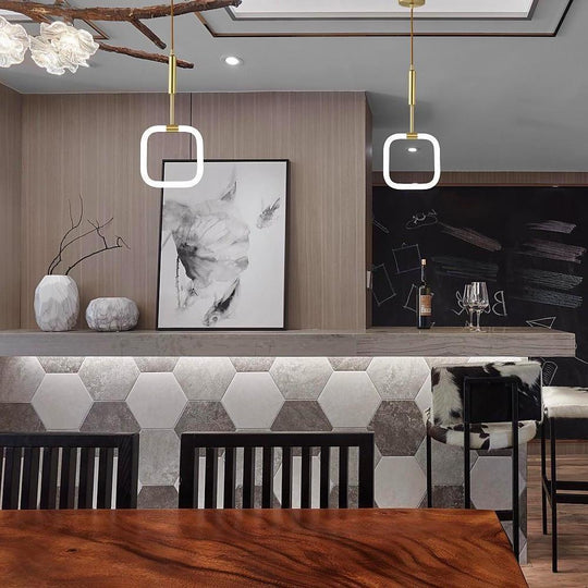 Square Pendant Light Copper Acrylic Geometrical LED Ceiling Light