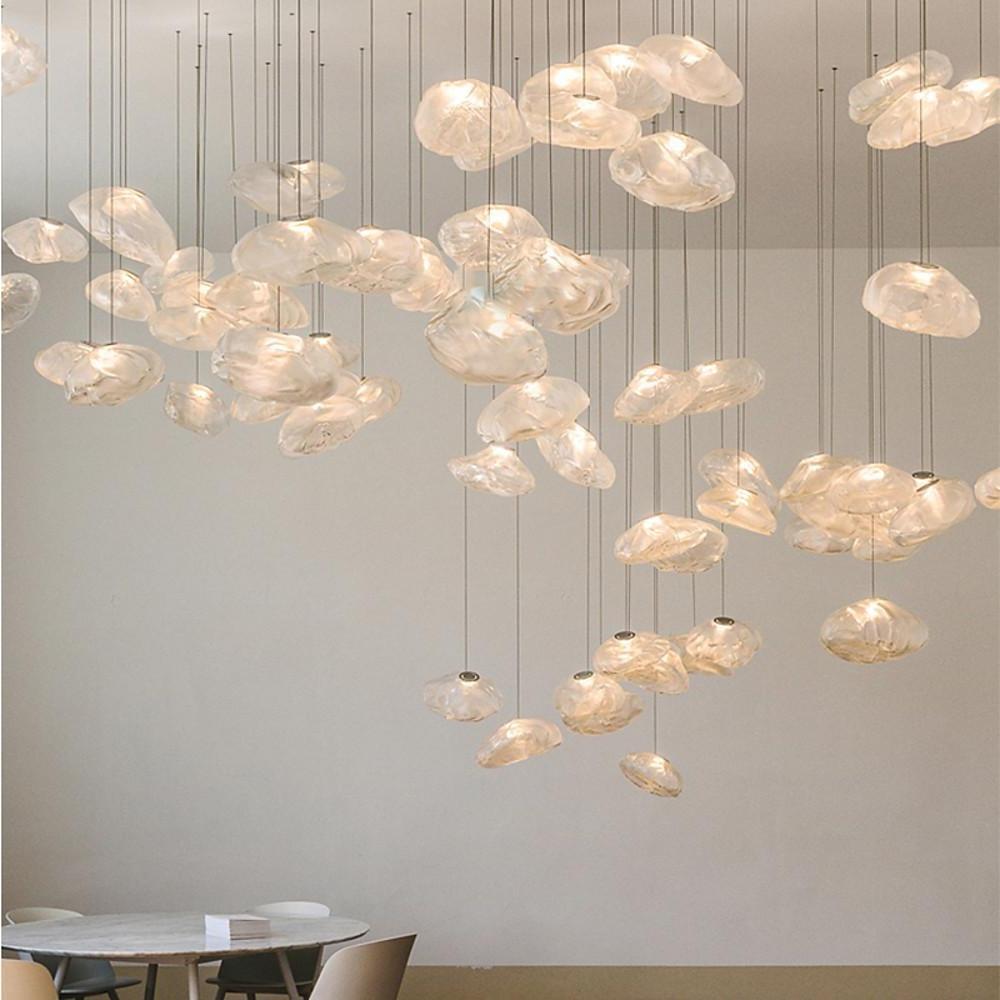 Industrial Metal Glass Bubble Irregular Oval Staircase Chandeliers