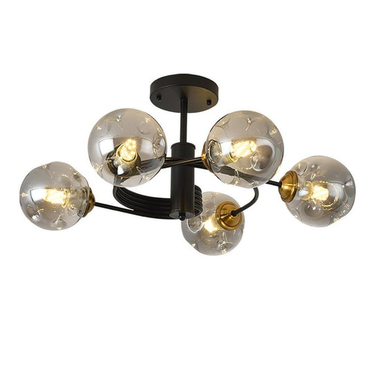 Swirling Nordic Globe Bubble Metal & Glass 5-Light Chandelier