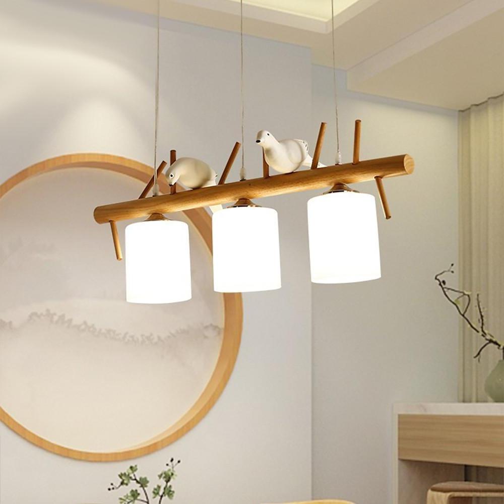 Rustic Adjustable Wood and Glass Pendant Light