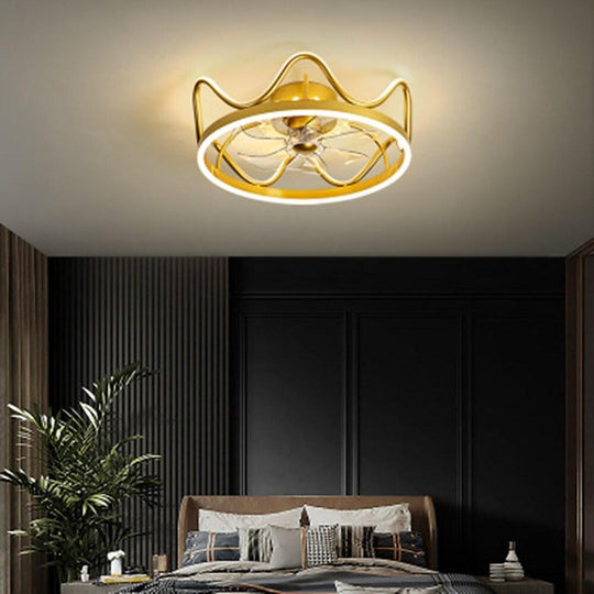Crown Shape Gold Black Ceiling Fan with Light – Geometric LED Flush Mount
