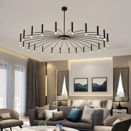 Modern 24 Light Streamlined Round Black Sputnik Chandelier with Adjustable Height