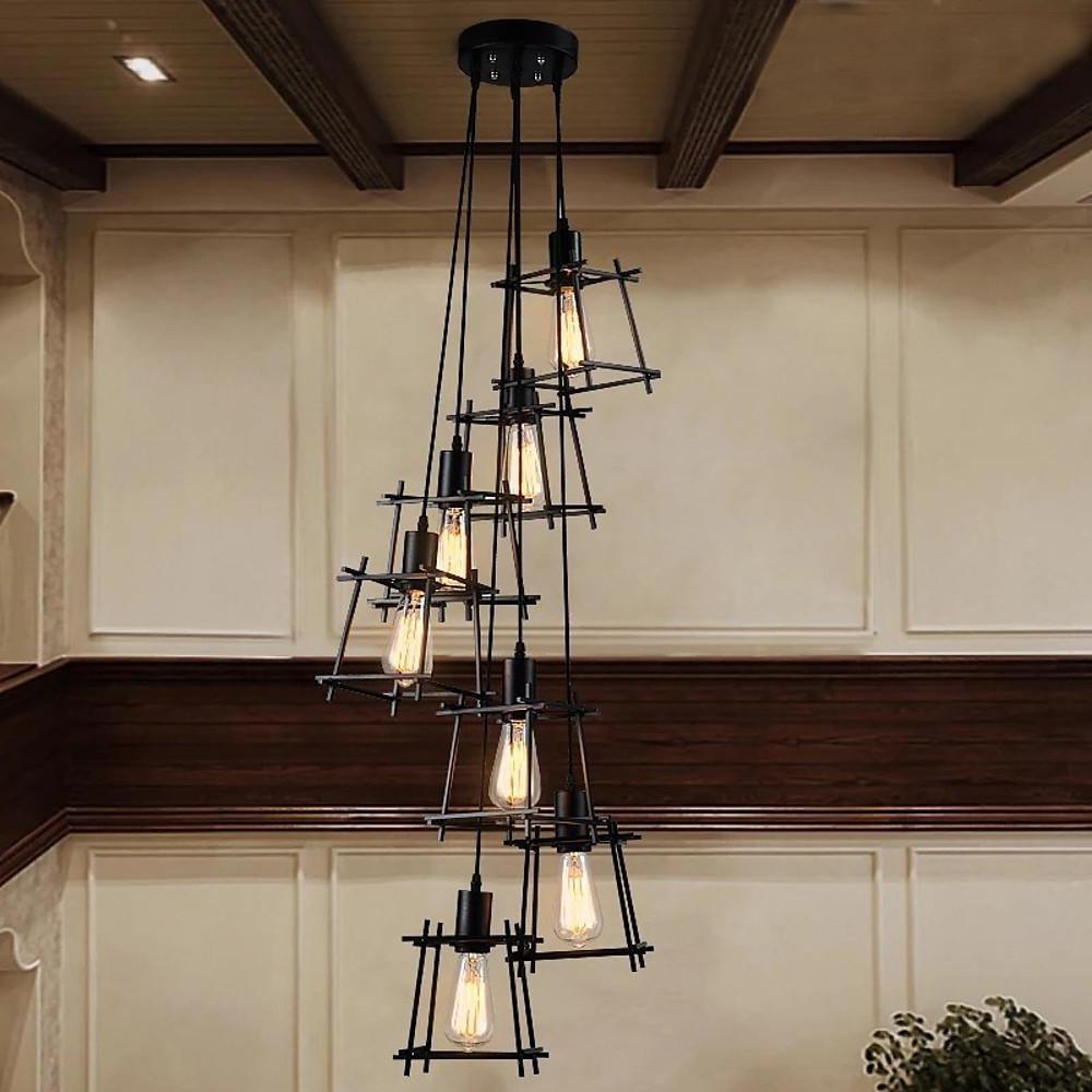Vintage Metal Wire Lantern Industrial Chandelier