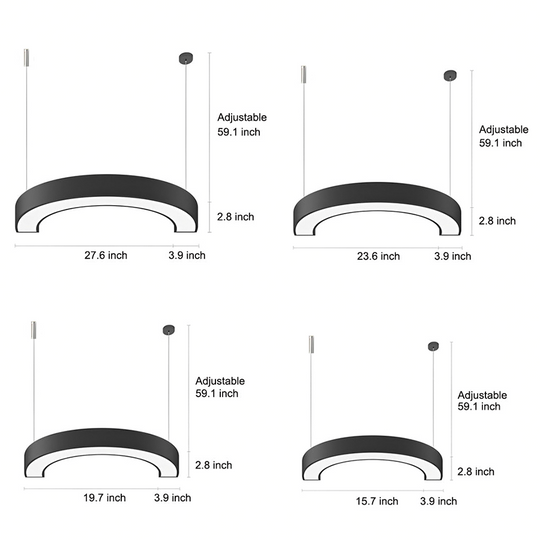 Curved Slim C Shape – LED Pendant Half-Circle Hanging Profile Light for Office and Commercial Spaces