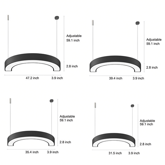 Curved Slim C Shape – LED Pendant Half-Circle Hanging Profile Light for Office and Commercial Spaces
