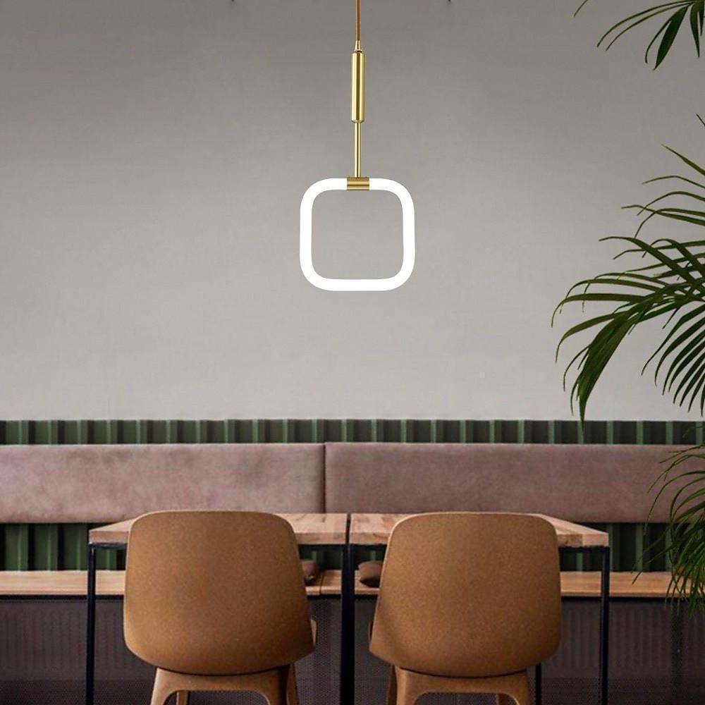 Square Pendant Light Copper Acrylic Geometrical LED Ceiling Light