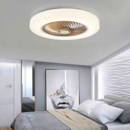 Modern Flush Mount Bladeless Ceiling Fan with Round LED Light