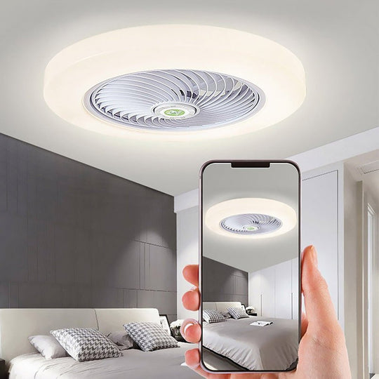 Modern Flush Mount Bladeless Ceiling Fan with Round LED Light