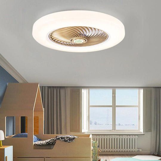 Modern Flush Mount Bladeless Ceiling Fan with Round LED Light