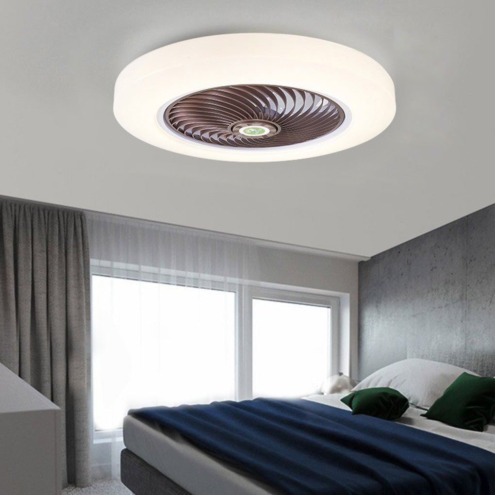 Modern Flush Mount Bladeless Ceiling Fan with Round LED Light