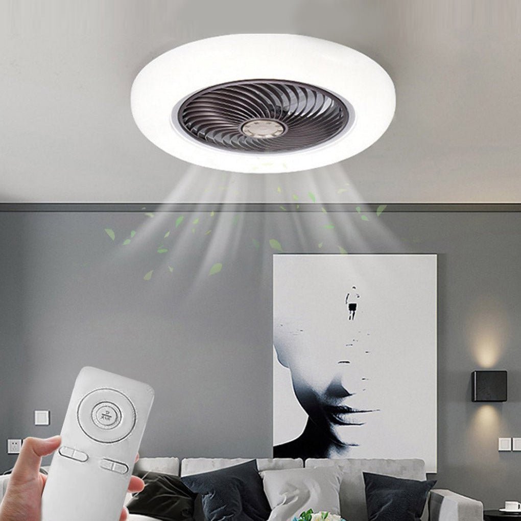 Modern Flush Mount Bladeless Ceiling Fan with Round LED Light