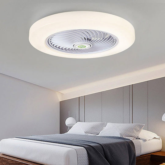Modern Flush Mount Bladeless Ceiling Fan with Round LED Light