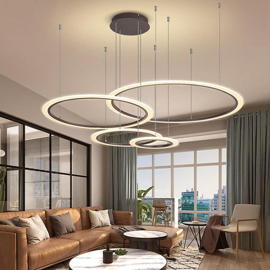 LED 4 Rings Geometric Pendant Light with Floating Ring Design