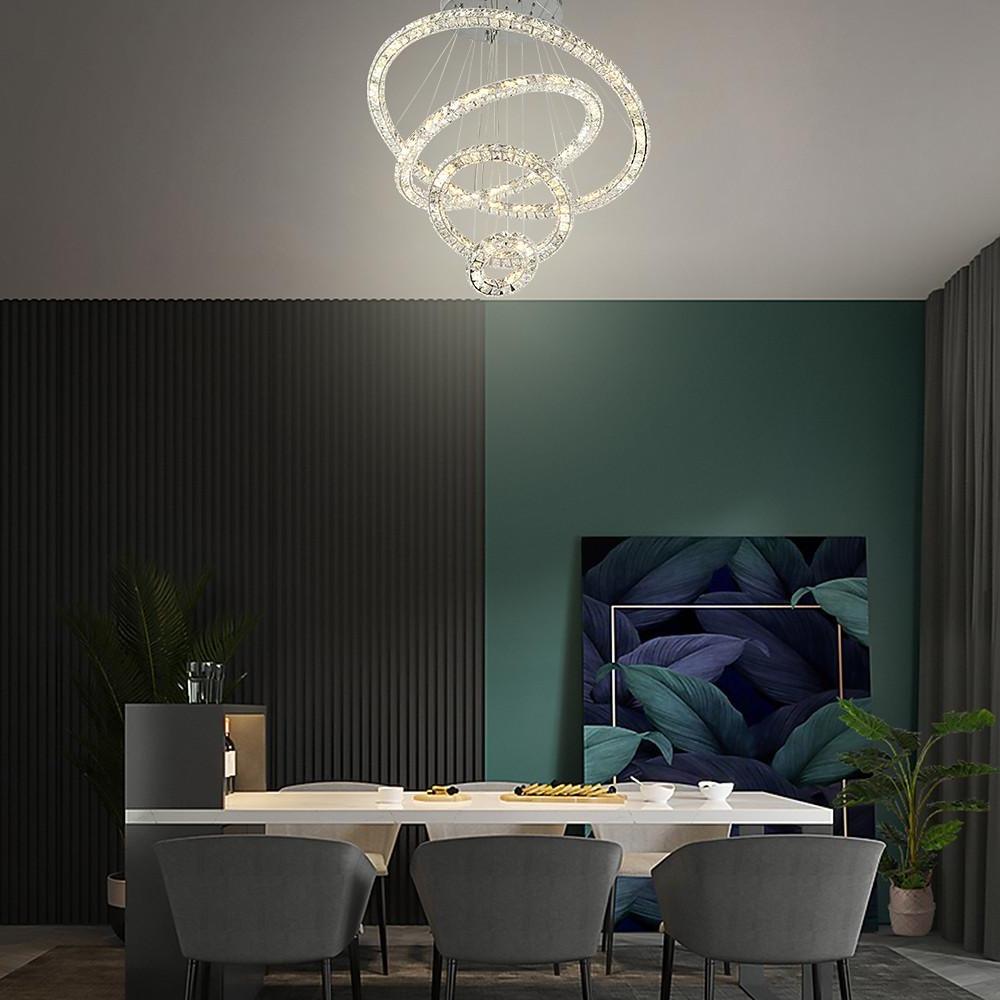 3/4-Light Tiered Crystal Ring LED Chandelier – Modern Luxury Pendant Light
