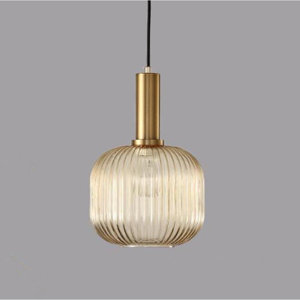 71" Ambient LED Ribbed Metal and Blown Glass Pendant Light