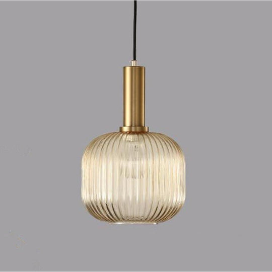71" Ambient LED Ribbed Metal and Blown Glass Pendant Light