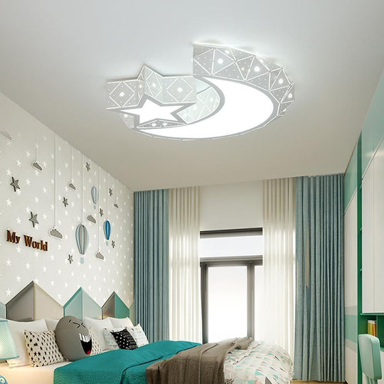 Moon and Star Shaped LED Flush Mount Ceiling Light – Modern Children’s Room Fixture