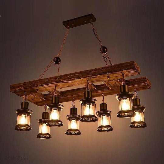 8 Light Vintage Rustic Wooden Chandelier Lantern LED Farmhouse Hanging Lamp