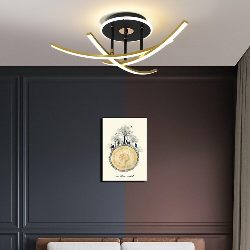 Curved Linear Dimmable LED Artistic Nordic Ceiling Light Semi-Flush Mount Lamp