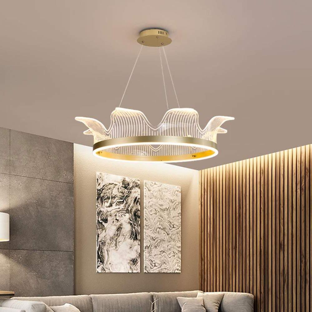 Circle Crown Pendant Light Electroplated Metal Acrylic LED Nordic Chandeliers