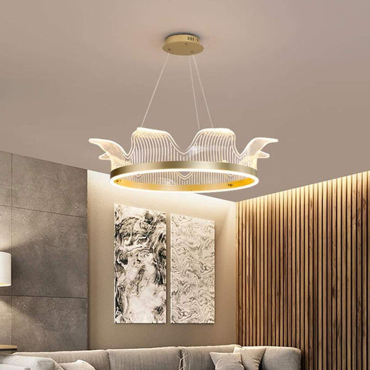 Circle Crown Pendant Light Electroplated Metal Acrylic LED Nordic Chandeliers