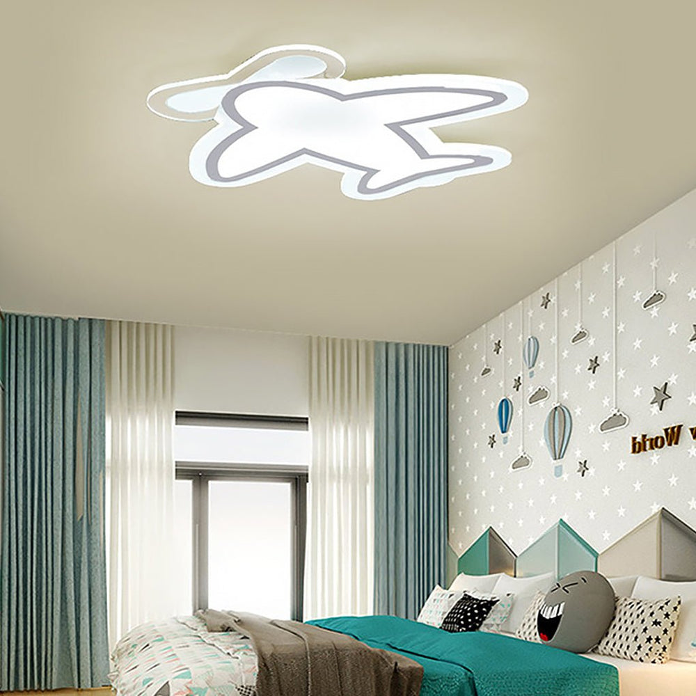LED Aircraft-Shaped Modern Flush Mount Ceiling Light – White Iron