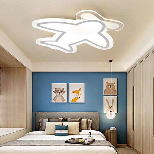 LED Aircraft-Shaped Modern Flush Mount Ceiling Light – White Iron