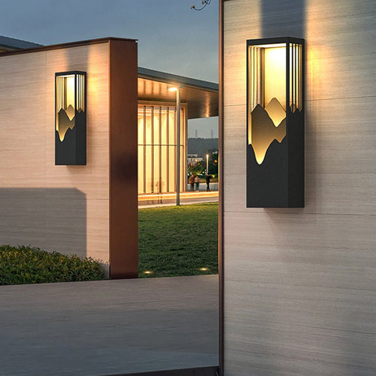 Mountain Scenery LED Up Down Lighting Waterproof Solar Wall Lamp Porch Lights