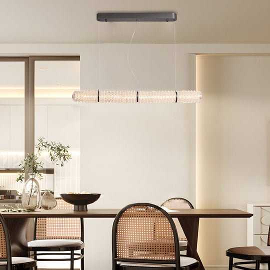 LED Crystal Linear Suspension Lamp – Black Frame, Crystal Shade
