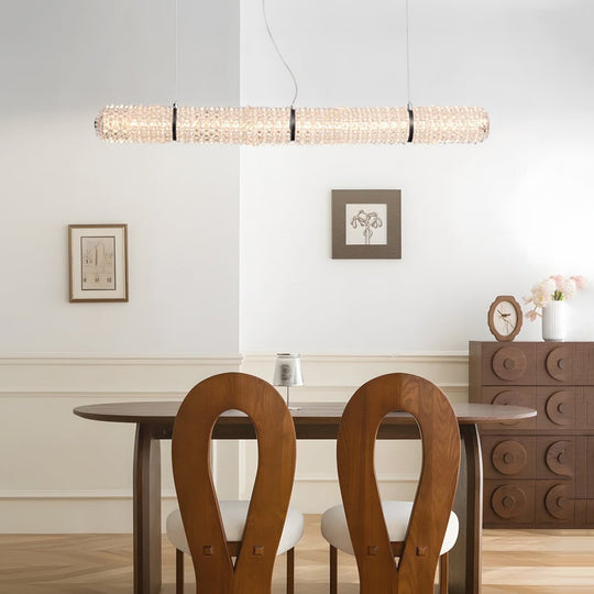 LED Crystal Linear Suspension Lamp – Black Frame, Crystal Shade