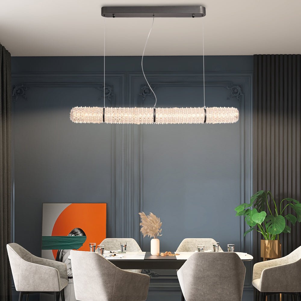 LED Crystal Linear Suspension Lamp – Black Frame, Crystal Shade