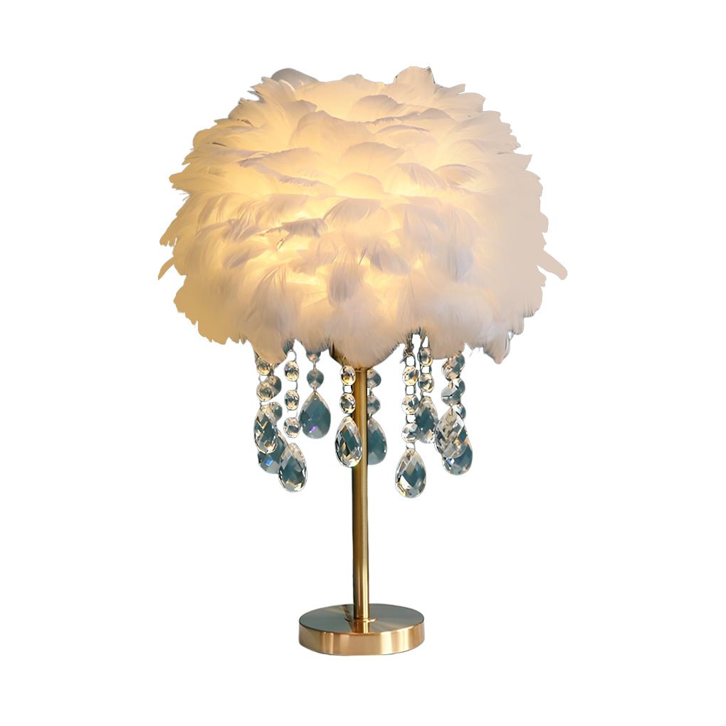 Feather Table Lamp with LED Light and Crystal Tassels