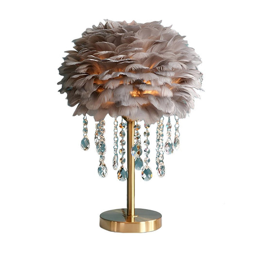 Feather Table Lamp with LED Light and Crystal Tassels