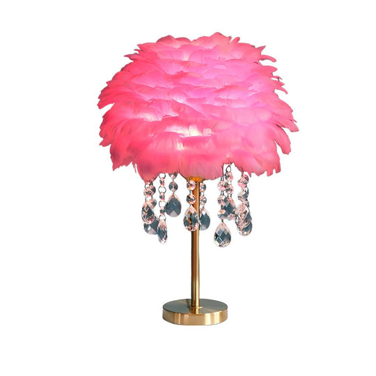 Feather Table Lamp with LED Light and Crystal Tassels