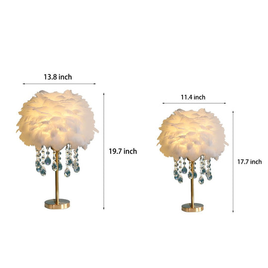 Feather Table Lamp with LED Light and Crystal Tassels