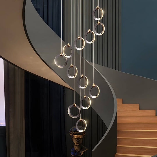 LED Ring Clusters Rotating Staircase Chandelier