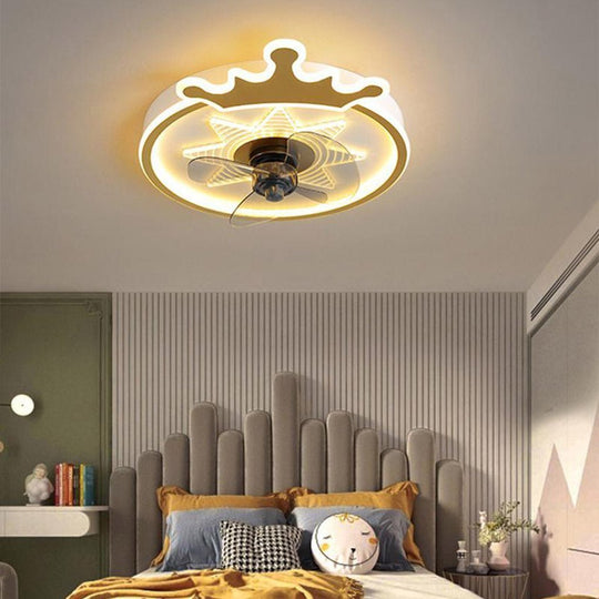 LED Crown Shaped Flush Mount Kids Ceiling Fan with Remote
