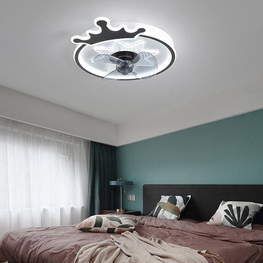 LED Crown Shaped Flush Mount Kids Ceiling Fan with Remote